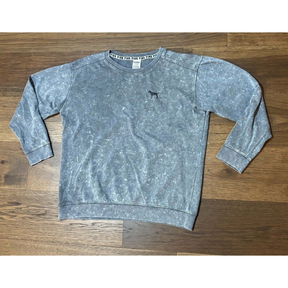 Victoria's Secret PINK Crewneck Sweatshirt Womens Gray Stone Wash Size Large